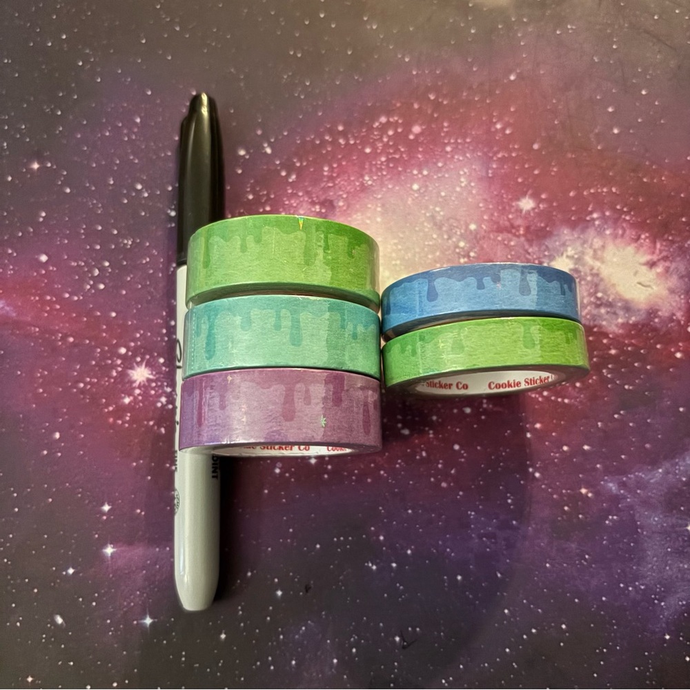 5 rolls Cookie Sticker Co Drip Design Washi Tape Set new purple teal blue green